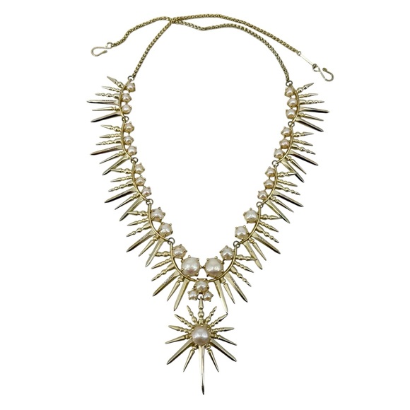 Kendra Scott Valentina Pearl Starburst Gold Statement Necklace Hook Closure - Picture 4 of 9